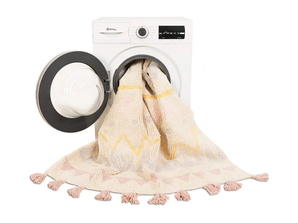 Tapis avec franges lavable en machine Azteca Lorena Canals Rectangulaire Design Fait main