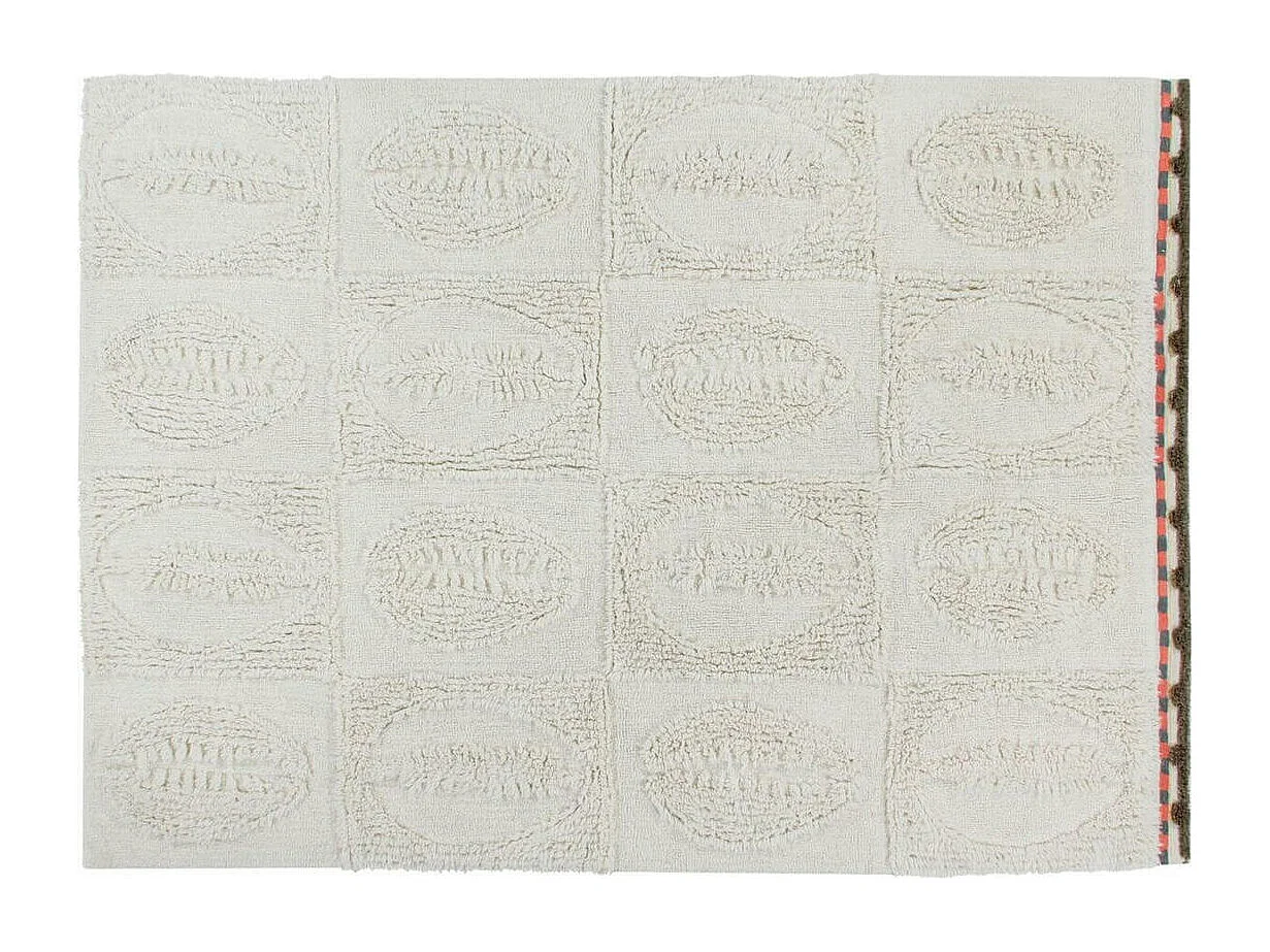 Tapis rectangle en laine ethnique lavable en machine crème Bahari Rectangulaire Design Fai