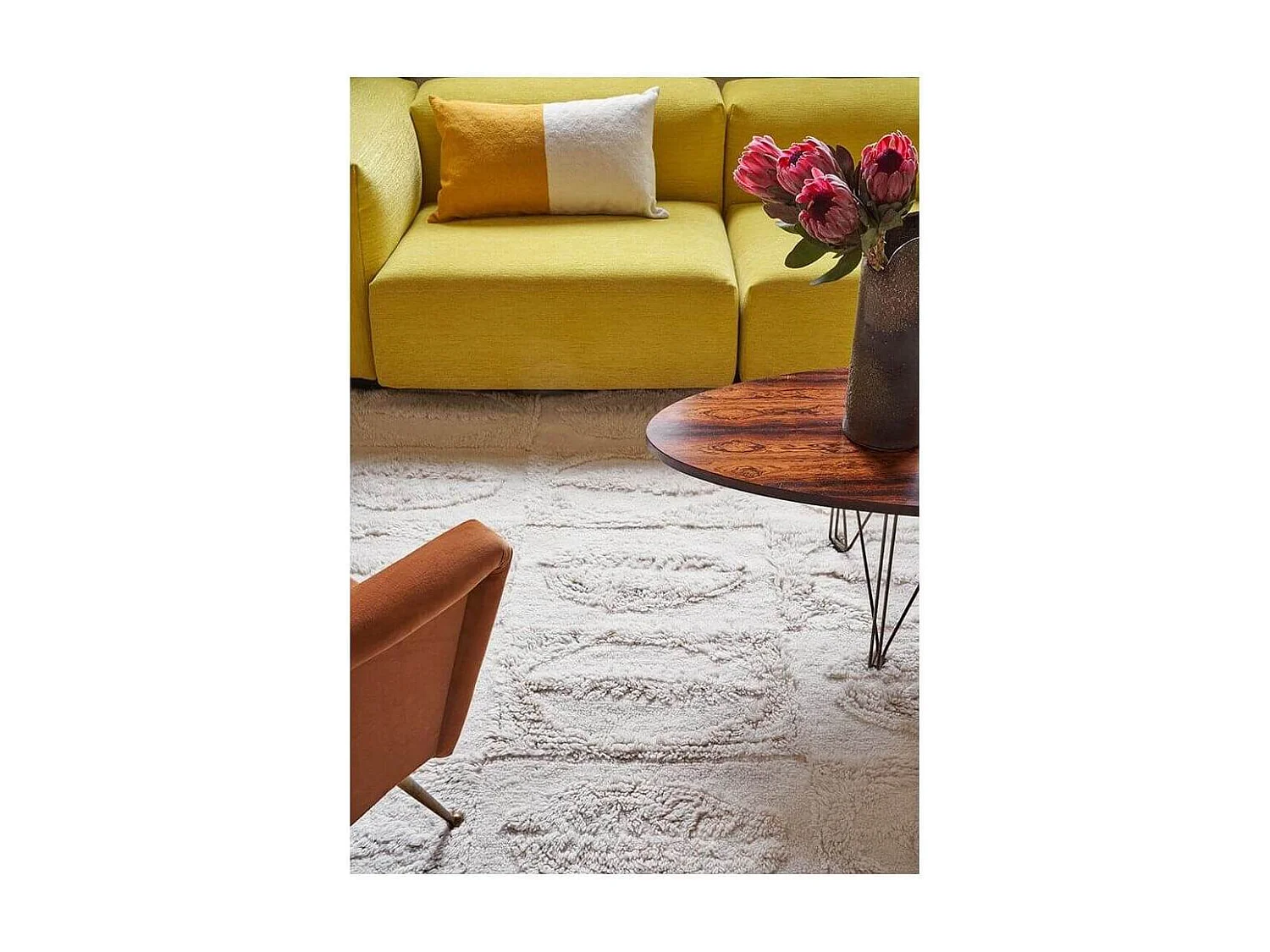 Tapis rectangle en laine ethnique lavable en machine crème Bahari Rectangulaire Design Fai