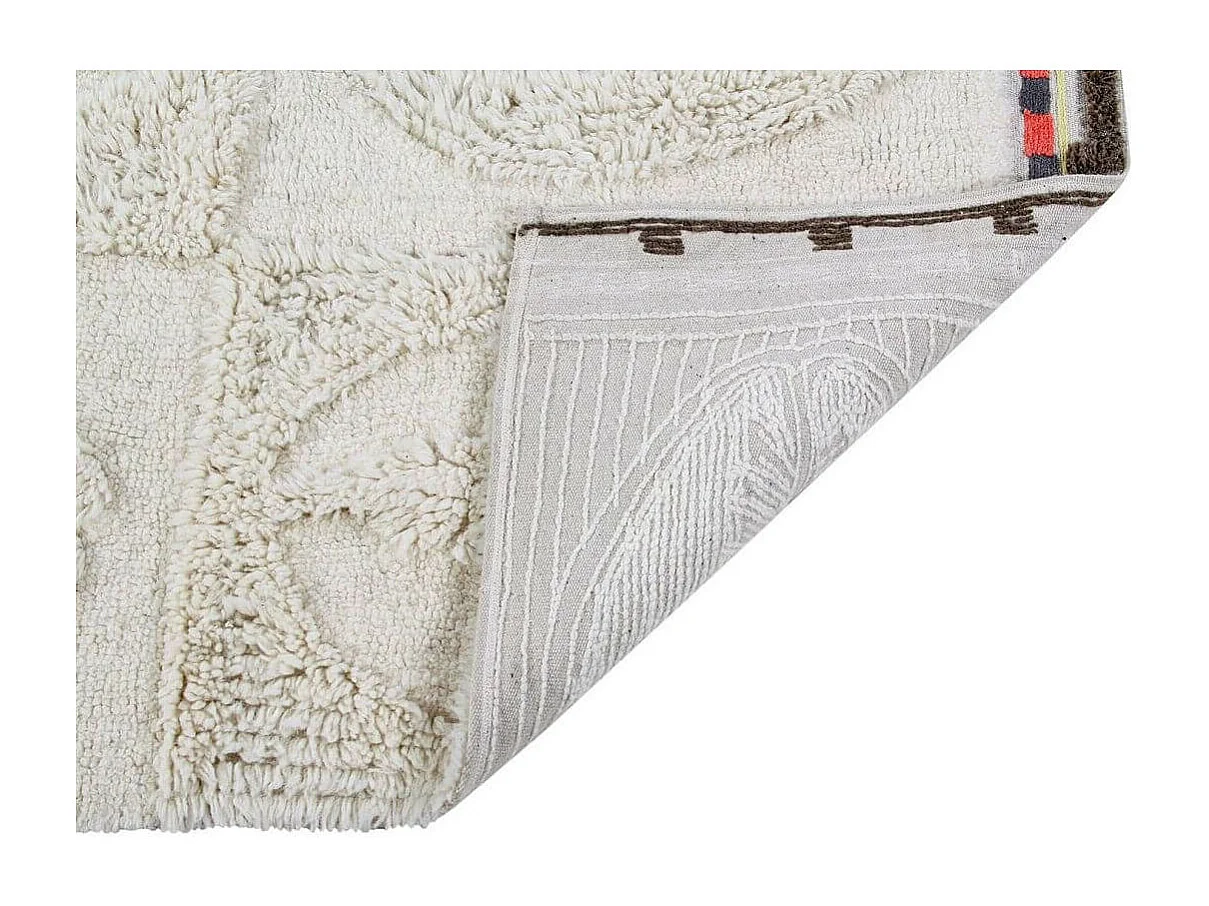 Tapis rectangle en laine ethnique lavable en machine crème Bahari Rectangulaire Design Fai