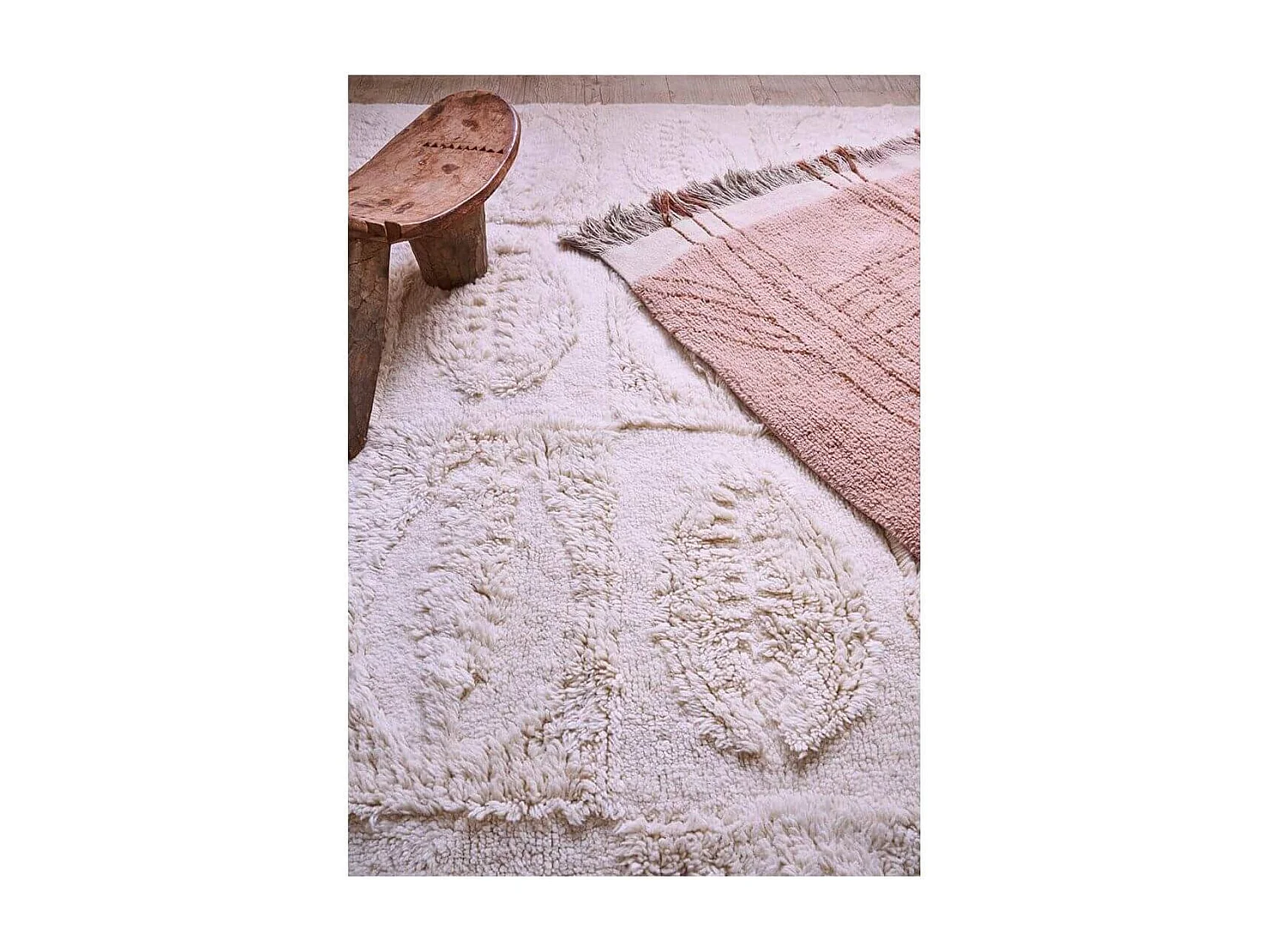 Tapis rectangle en laine ethnique lavable en machine crème Bahari Rectangulaire Design Fai