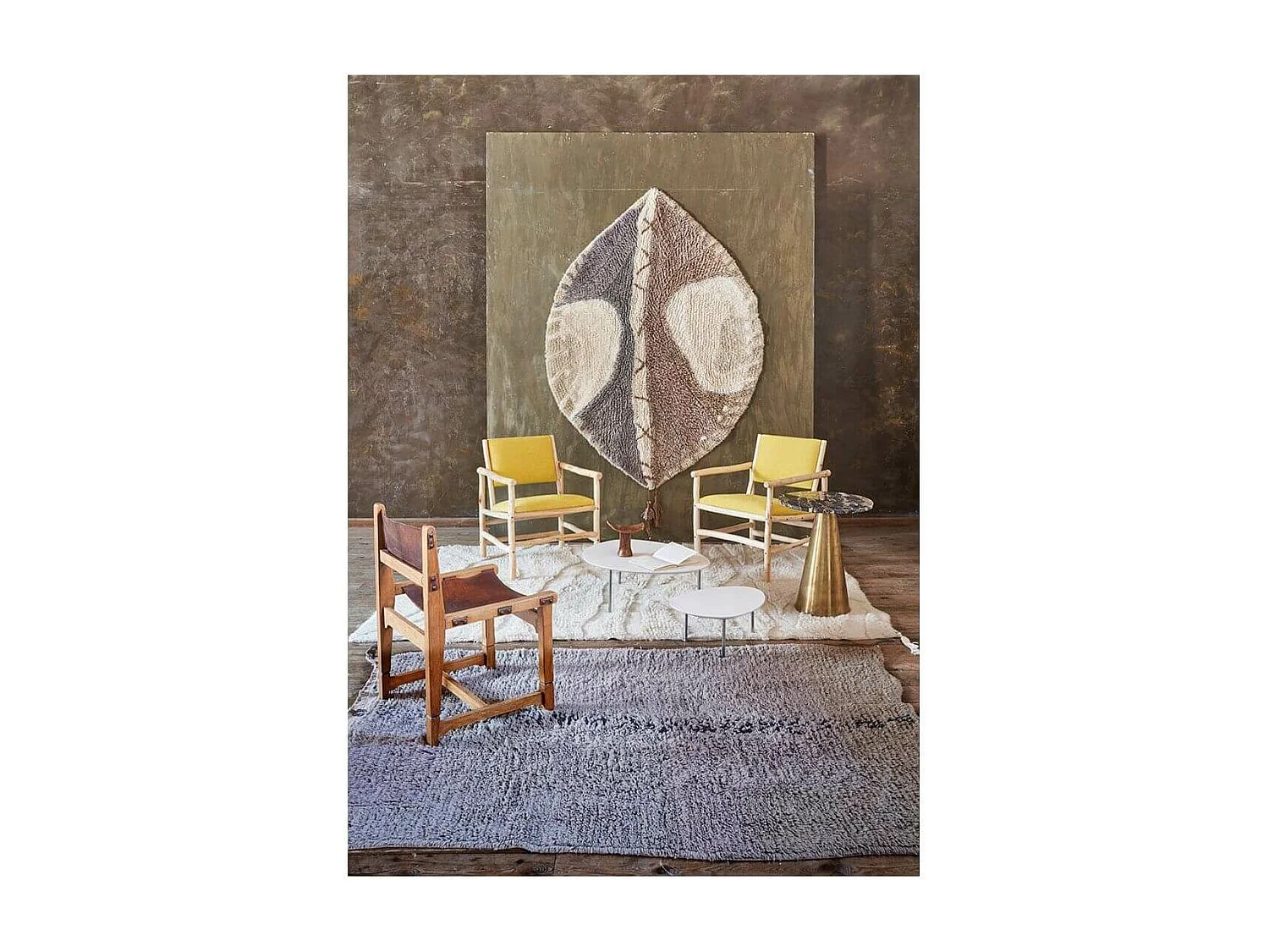 Tapis ethnique en laine lavable en machine pour salon Enkang Rectangulaire Design Fait mai