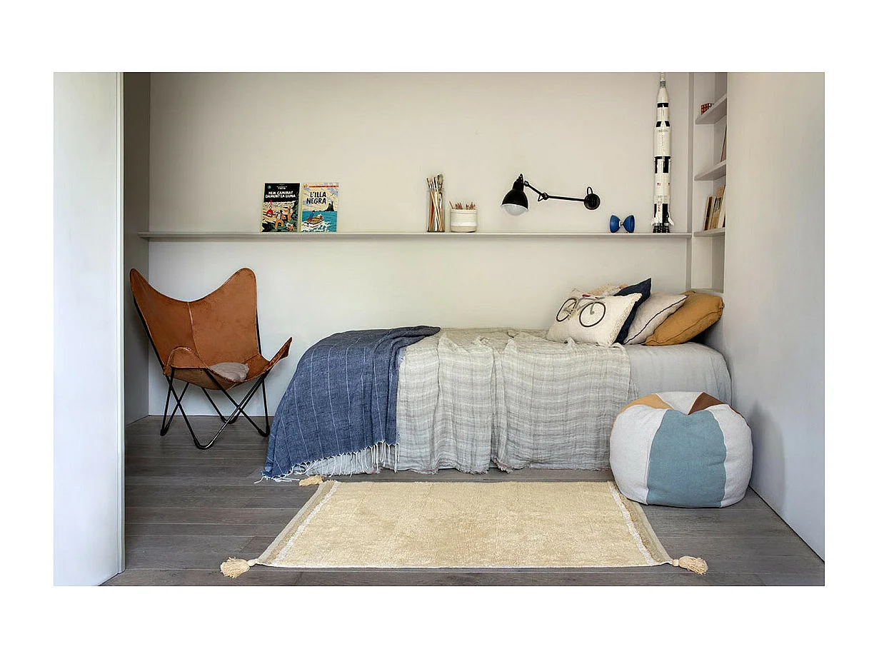 Tapis avec pompons lavable en machine design Bloom Rectangulaire Design Fait main Tapis la