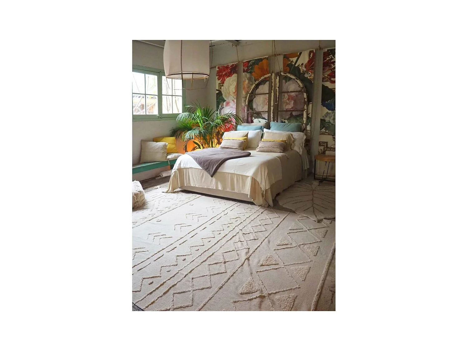 Alfombra de algodón Monstera natural - 120 x 180 cm