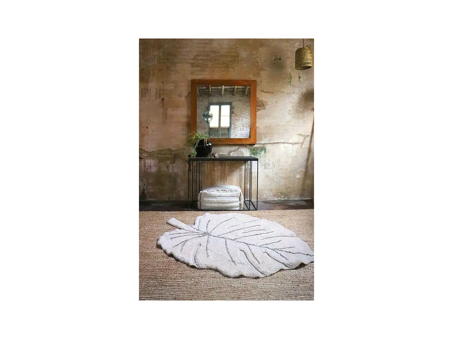 Alfombra de algodón Monstera natural - 120 x 180 cm