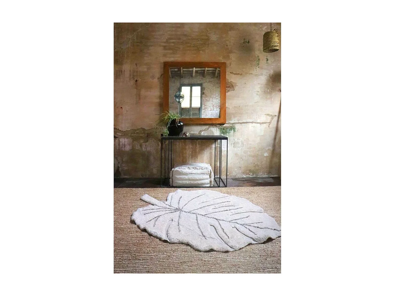 Alfombra de algodón Monstera natural - 120 x 180 cm