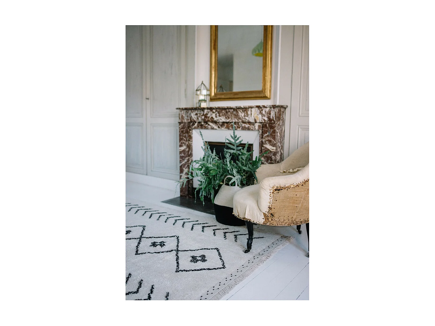 Tapis ethnique en coton fait main beige Bereber Rhombs Lorena Canals Rectangulaire Design