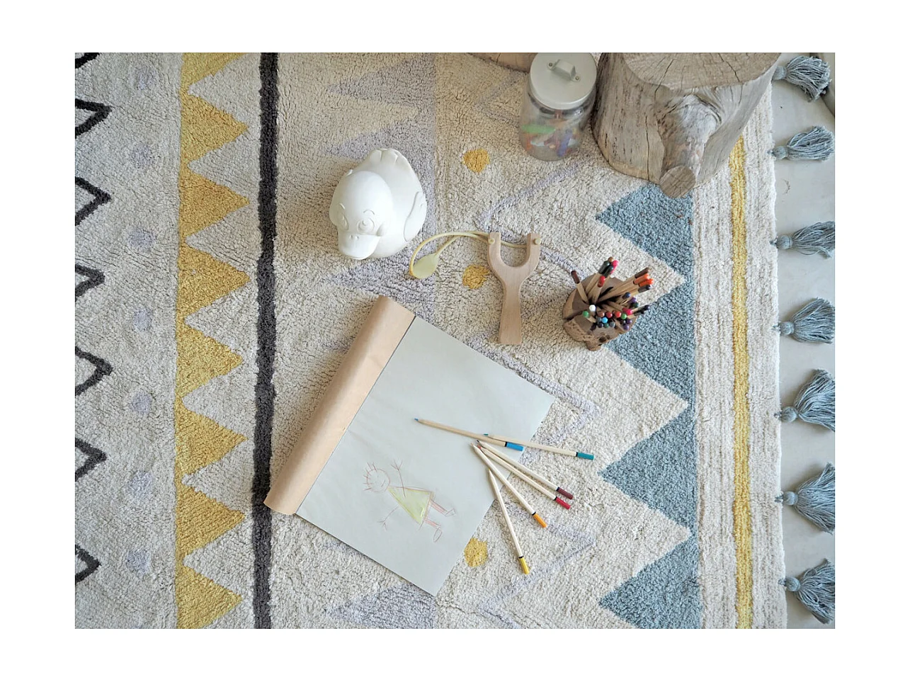 Tapis avec franges lavable en machine Azteca Lorena Canals Rectangulaire Design Fait main