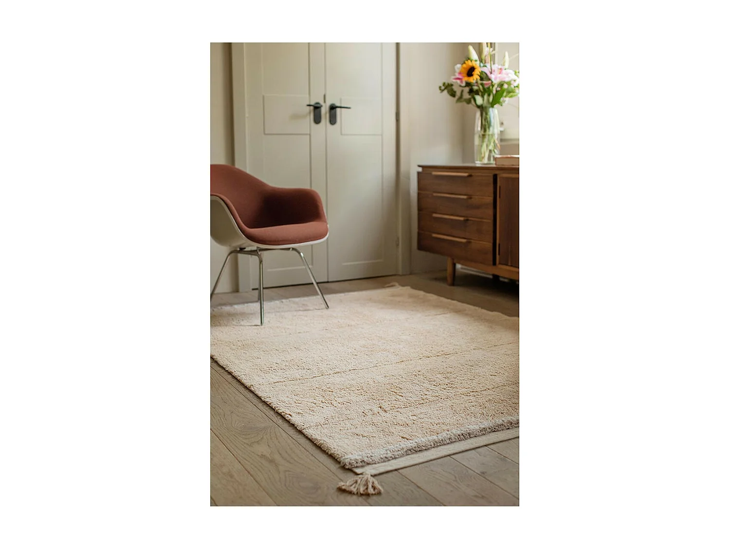 Tapis avec pompons lavable en machine design Bloom Rectangulaire Design Fait main Tapis la