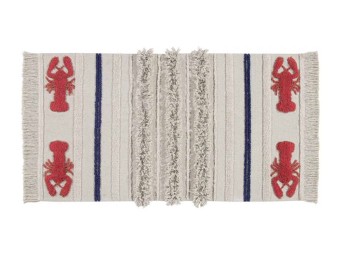 Tapis lavable en machine beige avec franges Mini Lobster XS Lorena Canals Rectangulaire De