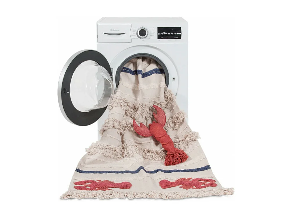 Tapis lavable en machine beige avec franges Mini Lobster XS Lorena Canals Rectangulaire De