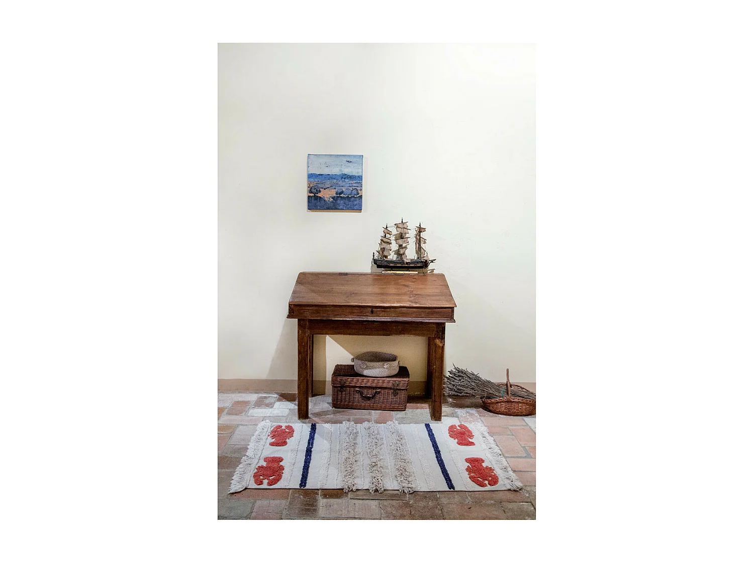 Tapis lavable en machine beige avec franges Mini Lobster XS Lorena Canals Rectangulaire De