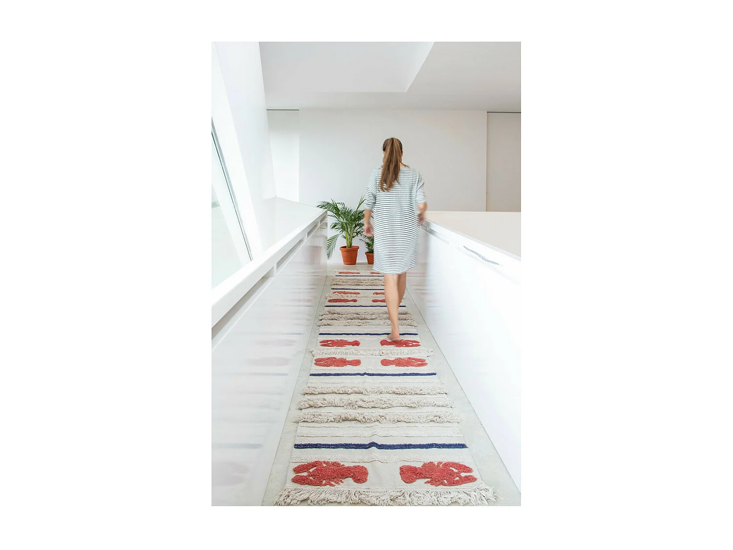 Tapis lavable en machine beige avec franges Mini Lobster XS Lorena Canals Rectangulaire De