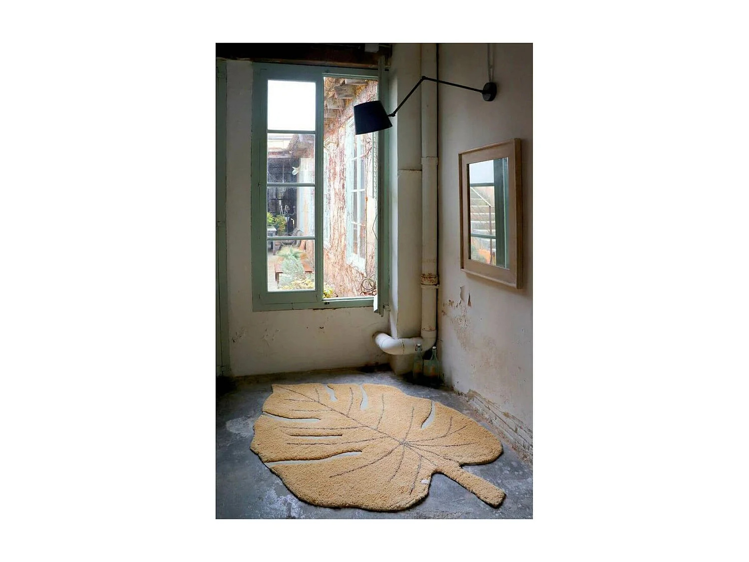 Tapis en forme de feuille pour salon Monstera Lorena Canals Originale Naturel Fait main Ta