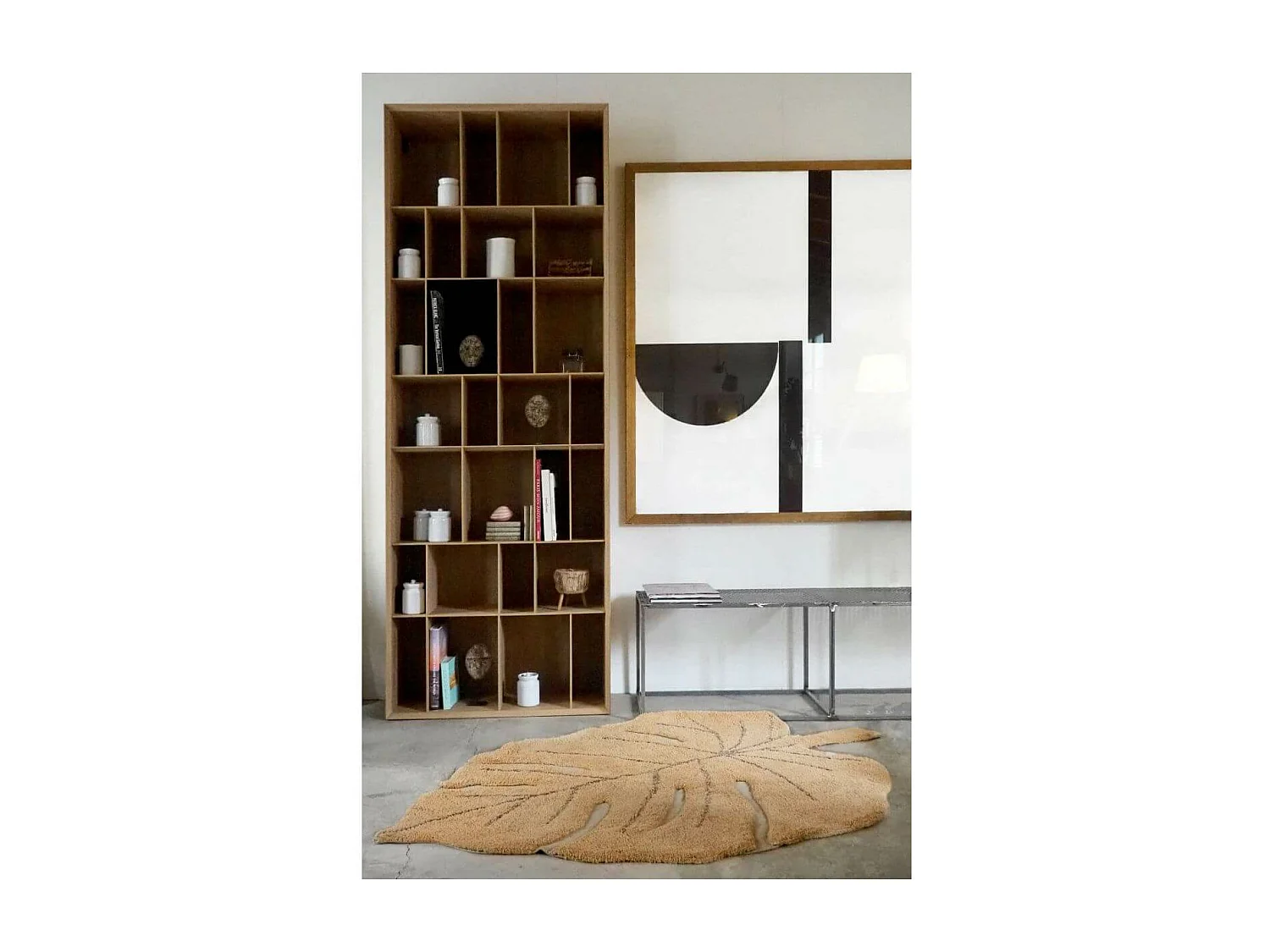 Tapis en forme de feuille pour salon Monstera Lorena Canals Originale Naturel Fait main Ta