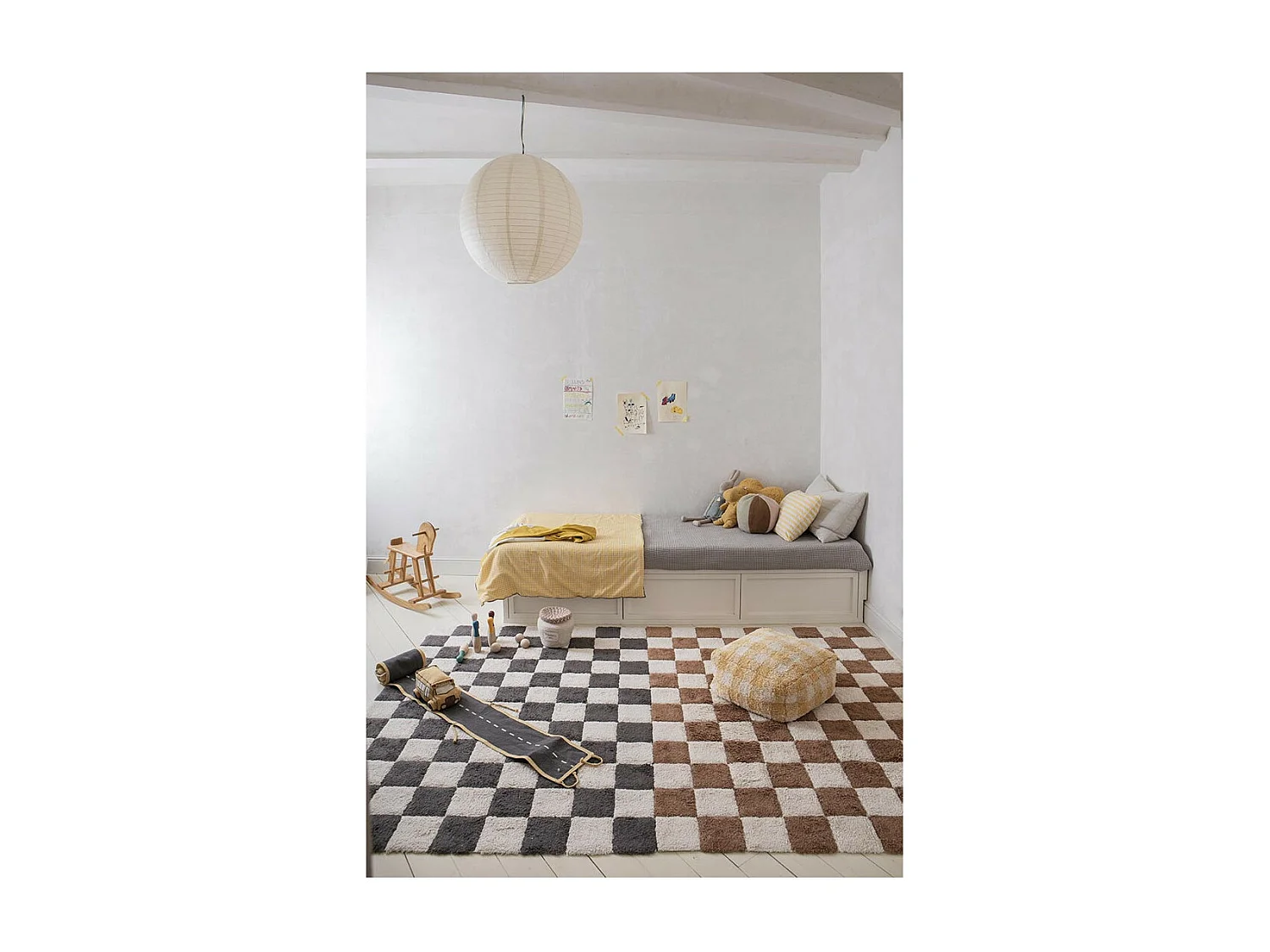 Alfombra ajedrez gris oscuro y beige 120 x 160 cm