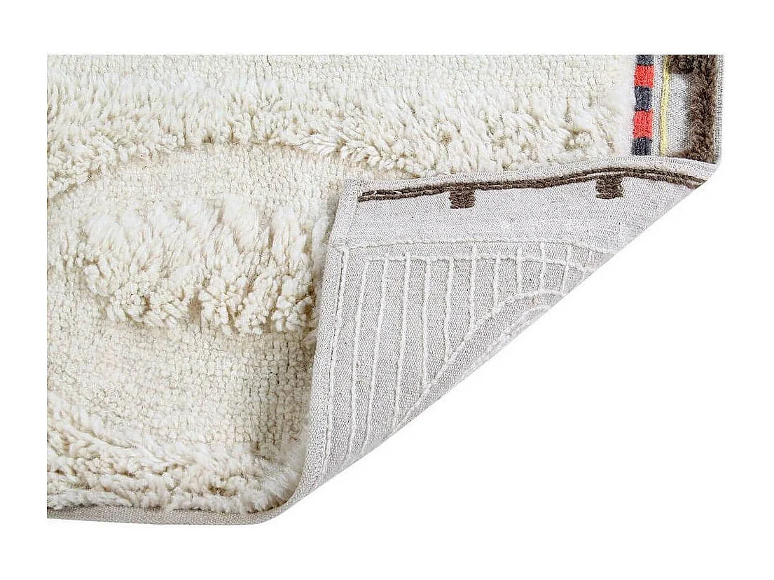 Tapis rectangle en laine ethnique lavable en machine crème Bahari Rectangulaire Design Fai