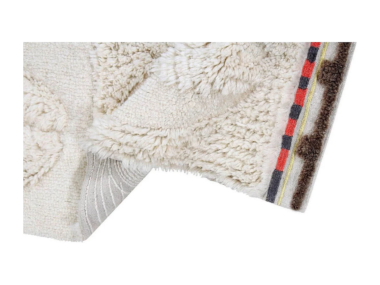 Tapis rectangle en laine ethnique lavable en machine crème Bahari Rectangulaire Design Fai