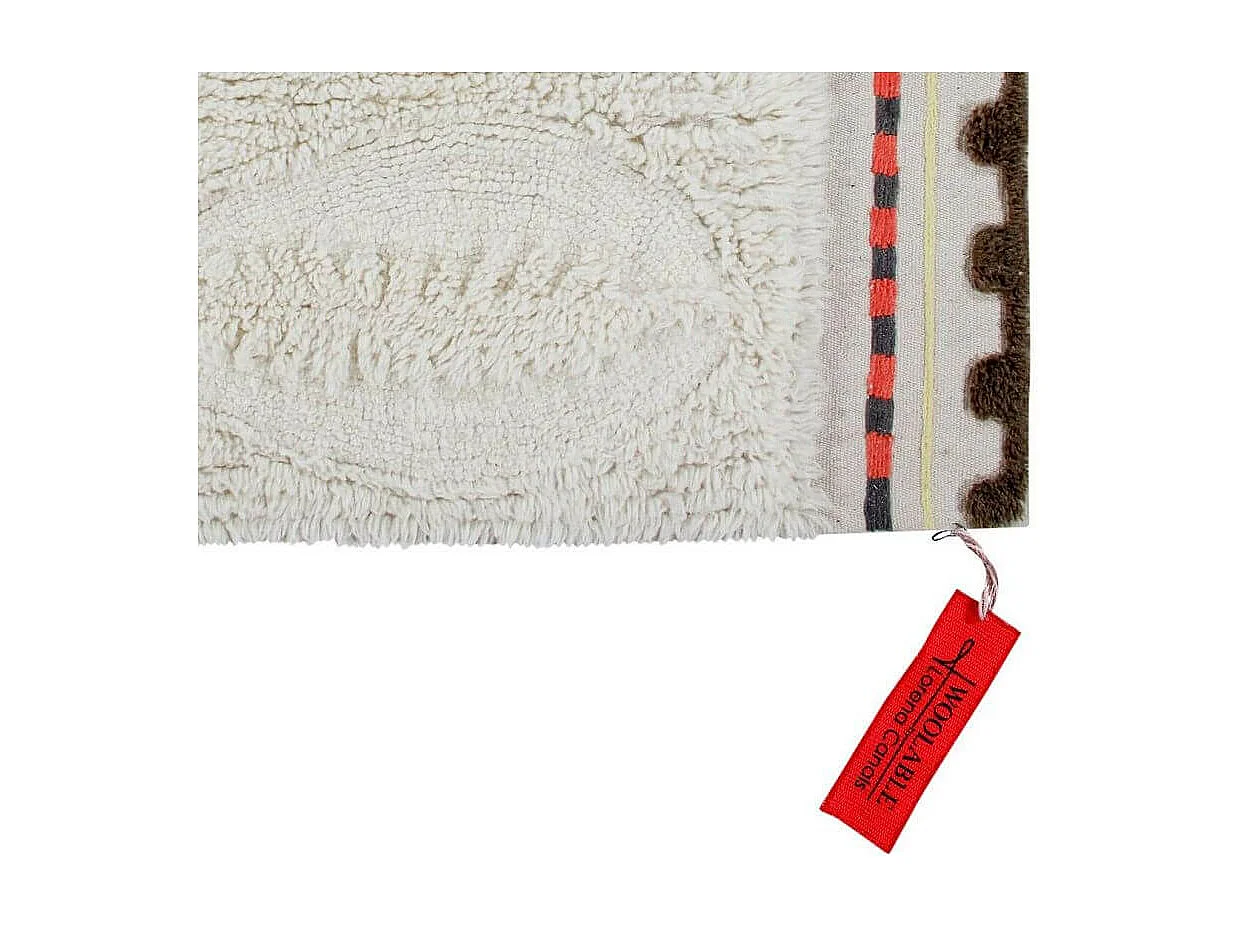 Tapis rectangle en laine ethnique lavable en machine crème Bahari Rectangulaire Design Fai