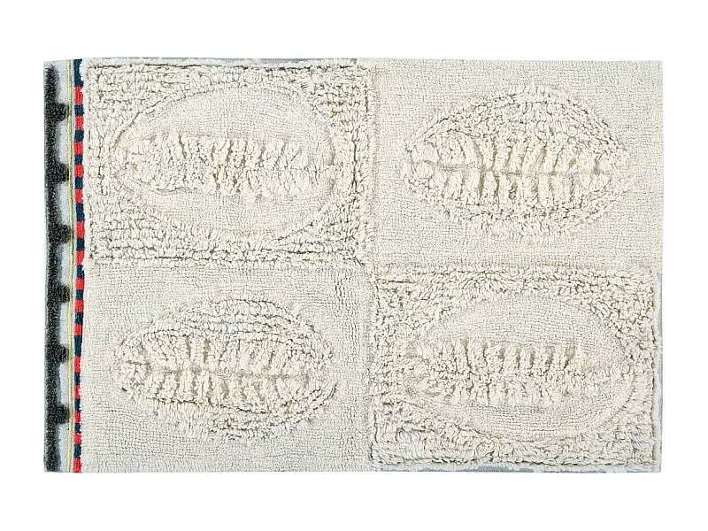 Tapis rectangle en laine ethnique lavable en machine crème Bahari Rectangulaire Design Fai