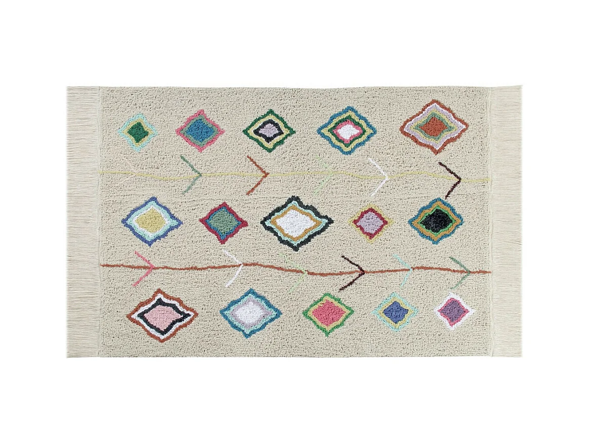 Tapis avec franges ethnique Kaarol Lorena Canals Rectangulaire Design Fait main Tapis lava