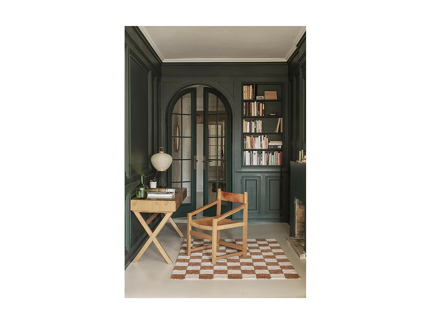 Alfombra ajedrez café y beige 120 x 160 cm