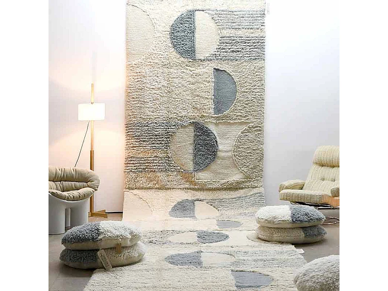 Coussin de sol laine bicolore - bleu beige - Ø 70 cm