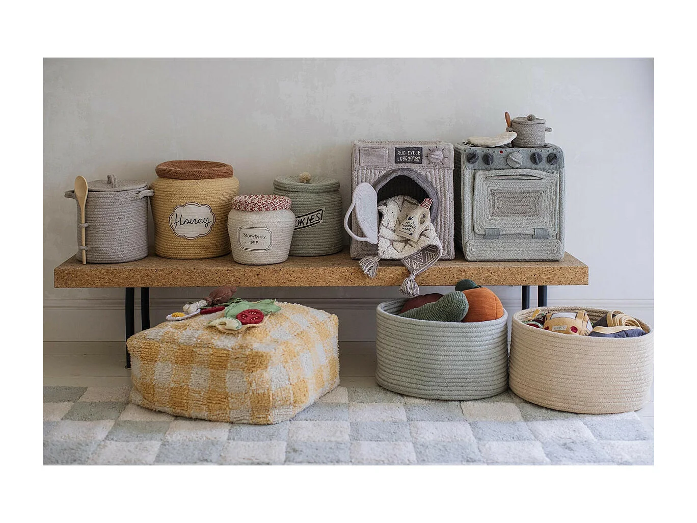 Alfombra ajedrez verde salvia y beige 120 x 160 cm