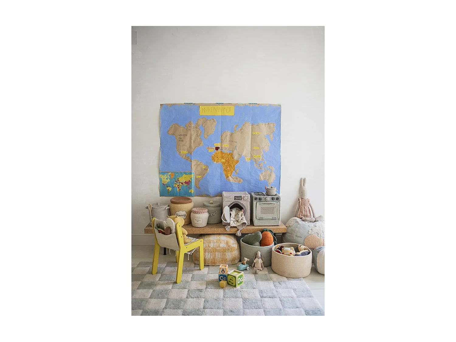 Alfombra ajedrez verde salvia y beige 120 x 160 cm