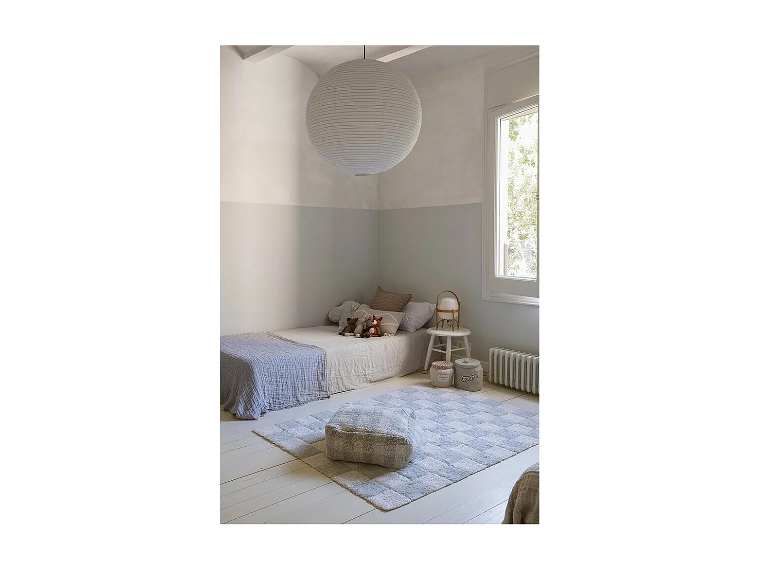 Alfombra ajedrez verde salvia y beige 120 x 160 cm