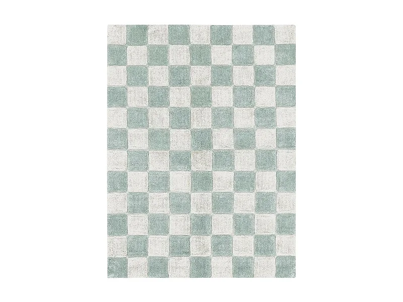 Alfombra ajedrez verde salvia y beige 120 x 160 cm