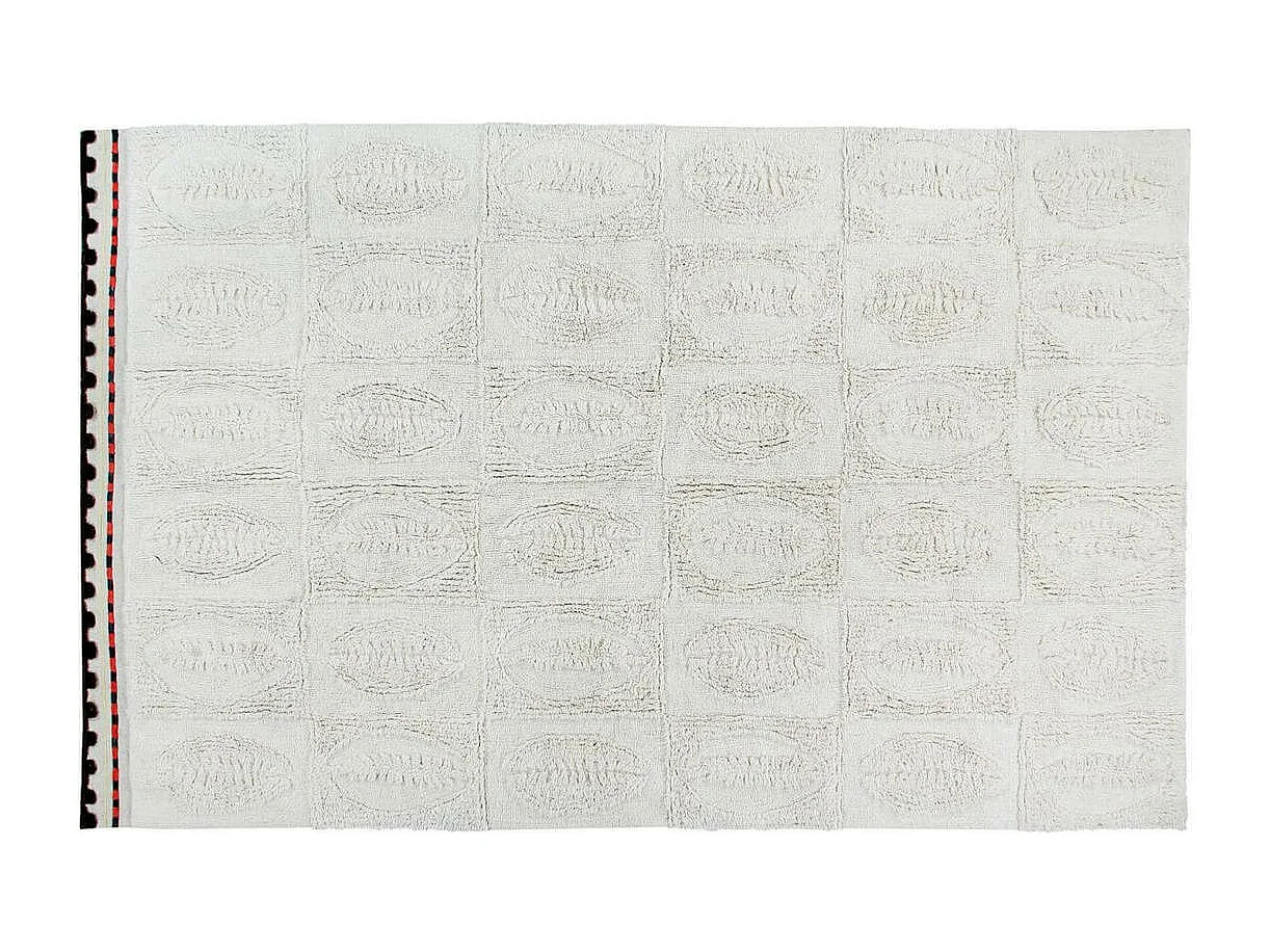 Tapis rectangle en laine ethnique lavable en machine crème Bahari Rectangulaire Design Fai