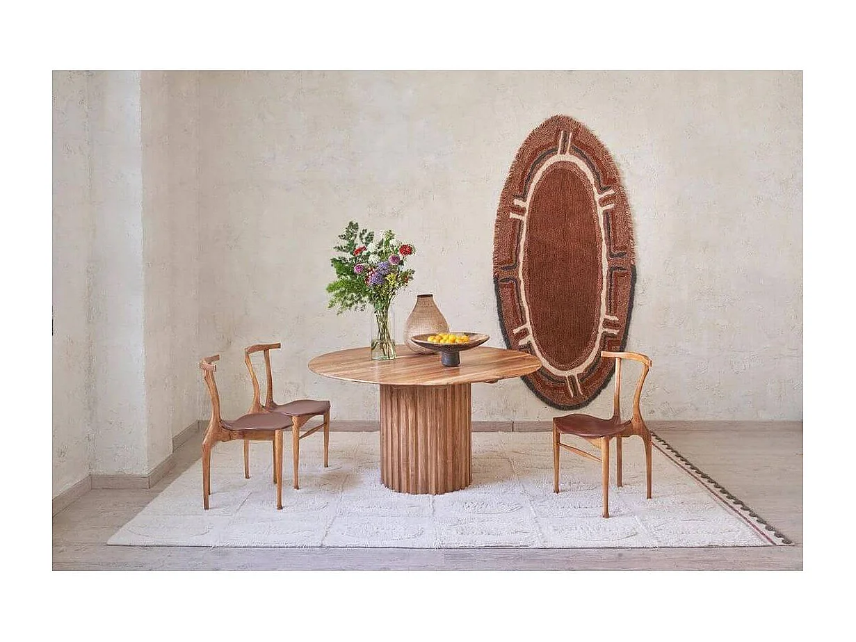 Tapis rectangle en laine ethnique lavable en machine crème Bahari Rectangulaire Design Fai