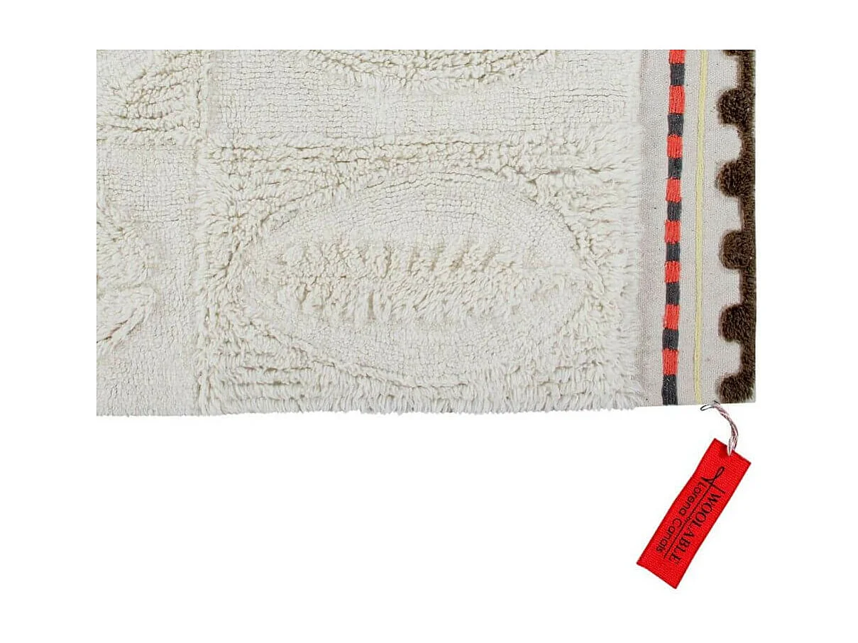 Tapis rectangle en laine ethnique lavable en machine crème Bahari Rectangulaire Design Fai