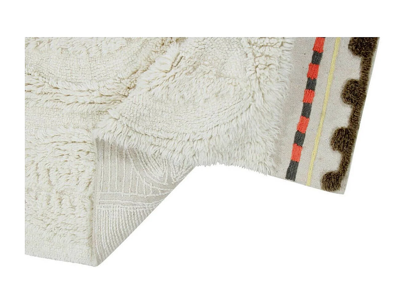 Tapis rectangle en laine ethnique lavable en machine crème Bahari Rectangulaire Design Fai