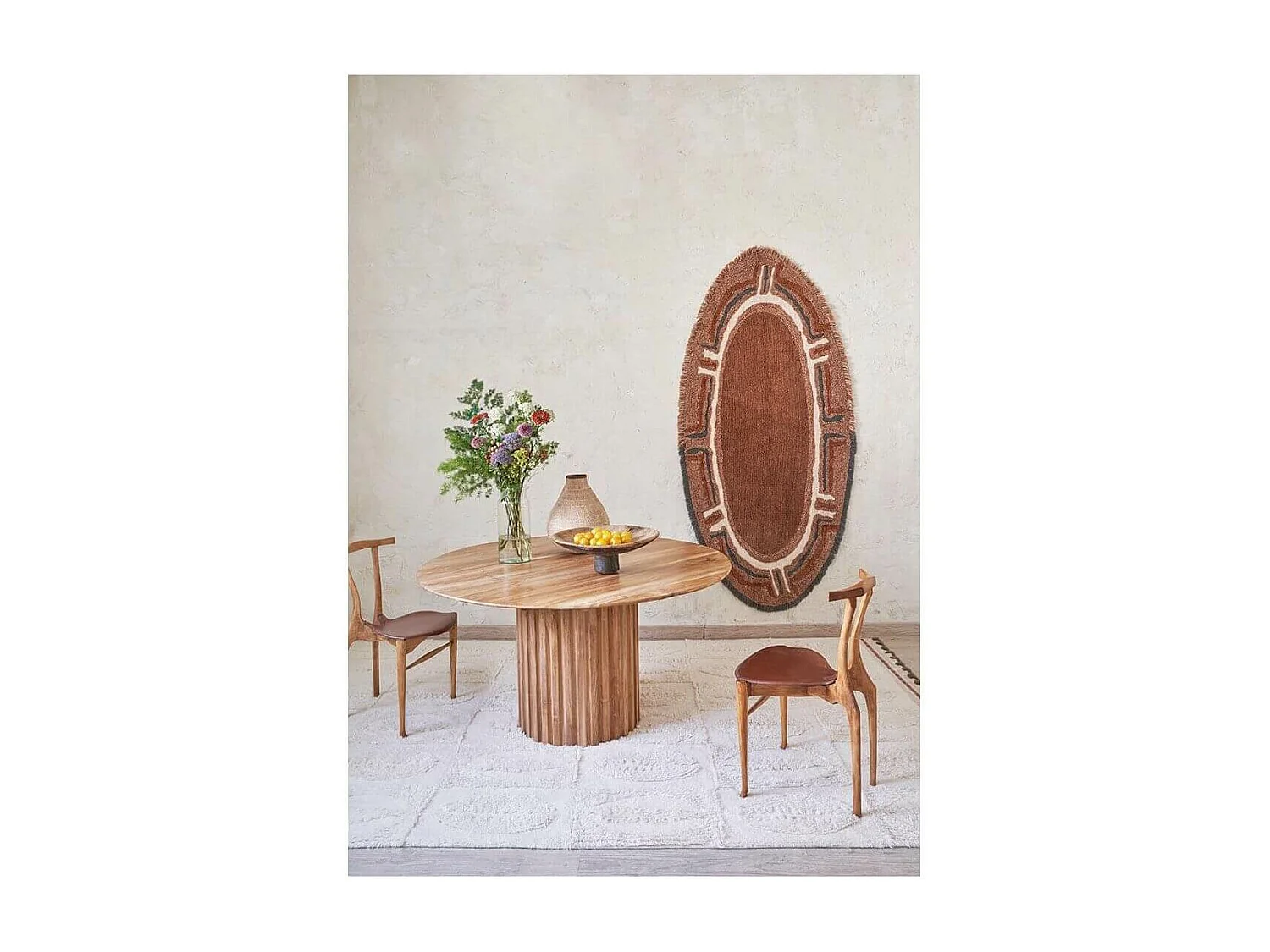 Tapis rectangle en laine ethnique lavable en machine crème Bahari Rectangulaire Design Fai