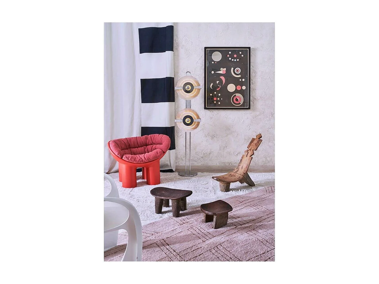 Tapis rectangle en laine ethnique lavable en machine crème Bahari Rectangulaire Design Fai