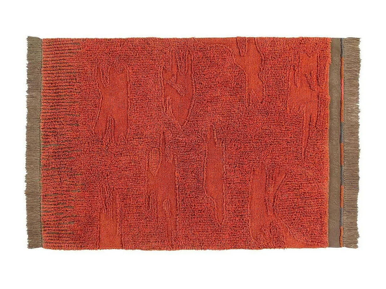 Tapis de salon marron en laine lavable en machine ethnique Naranguru Rectangulaire Design