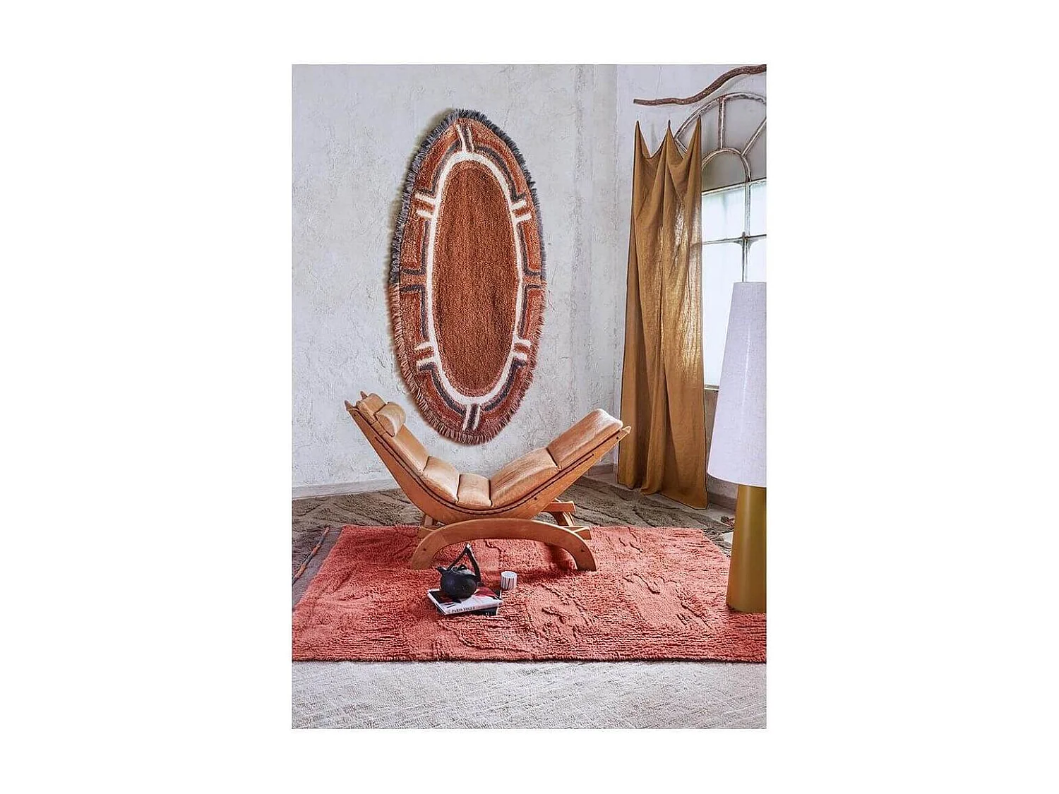 Tapis de salon marron en laine lavable en machine ethnique Naranguru Rectangulaire Design