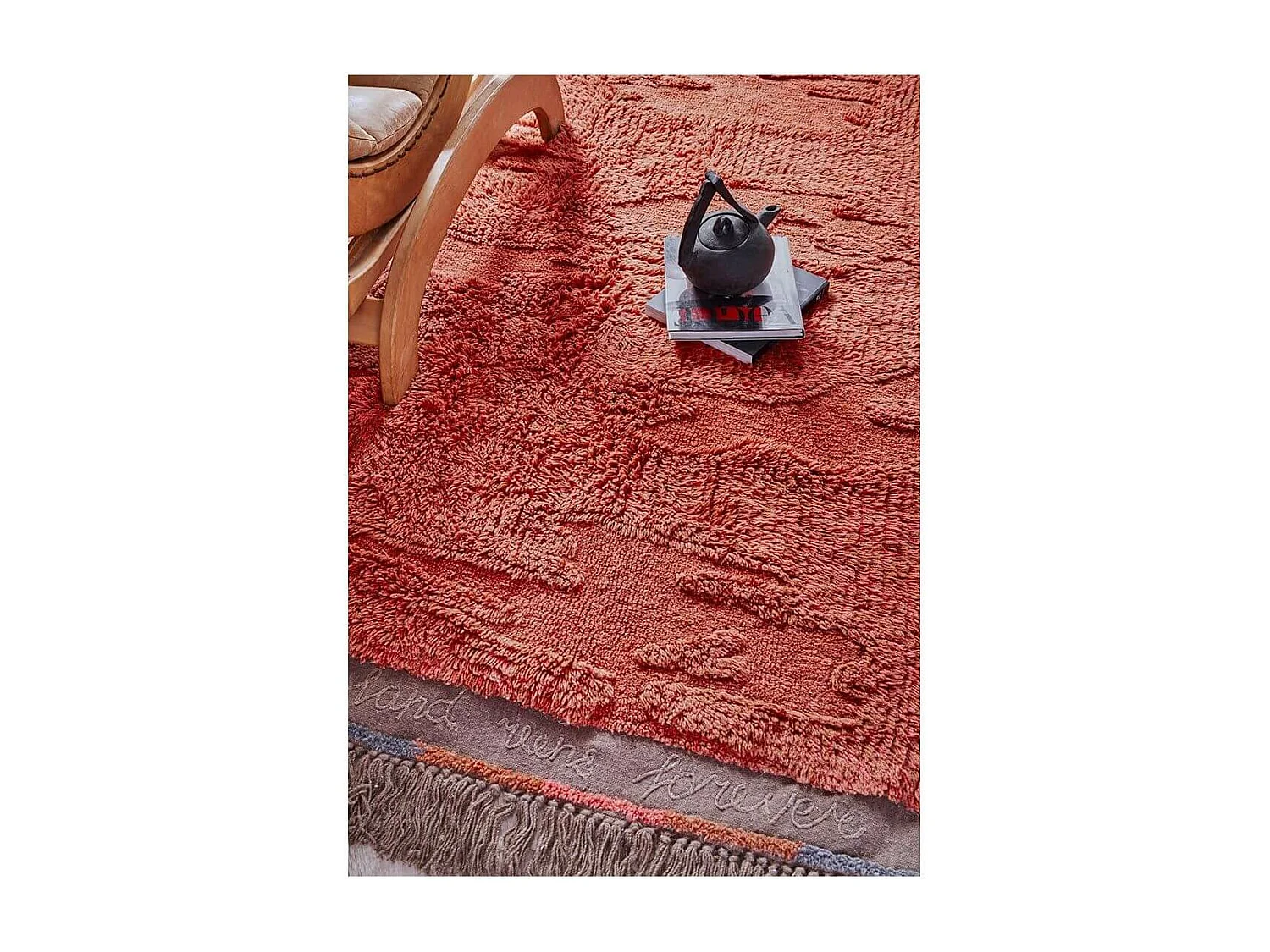 Tapis de salon marron en laine lavable en machine ethnique Naranguru Rectangulaire Design