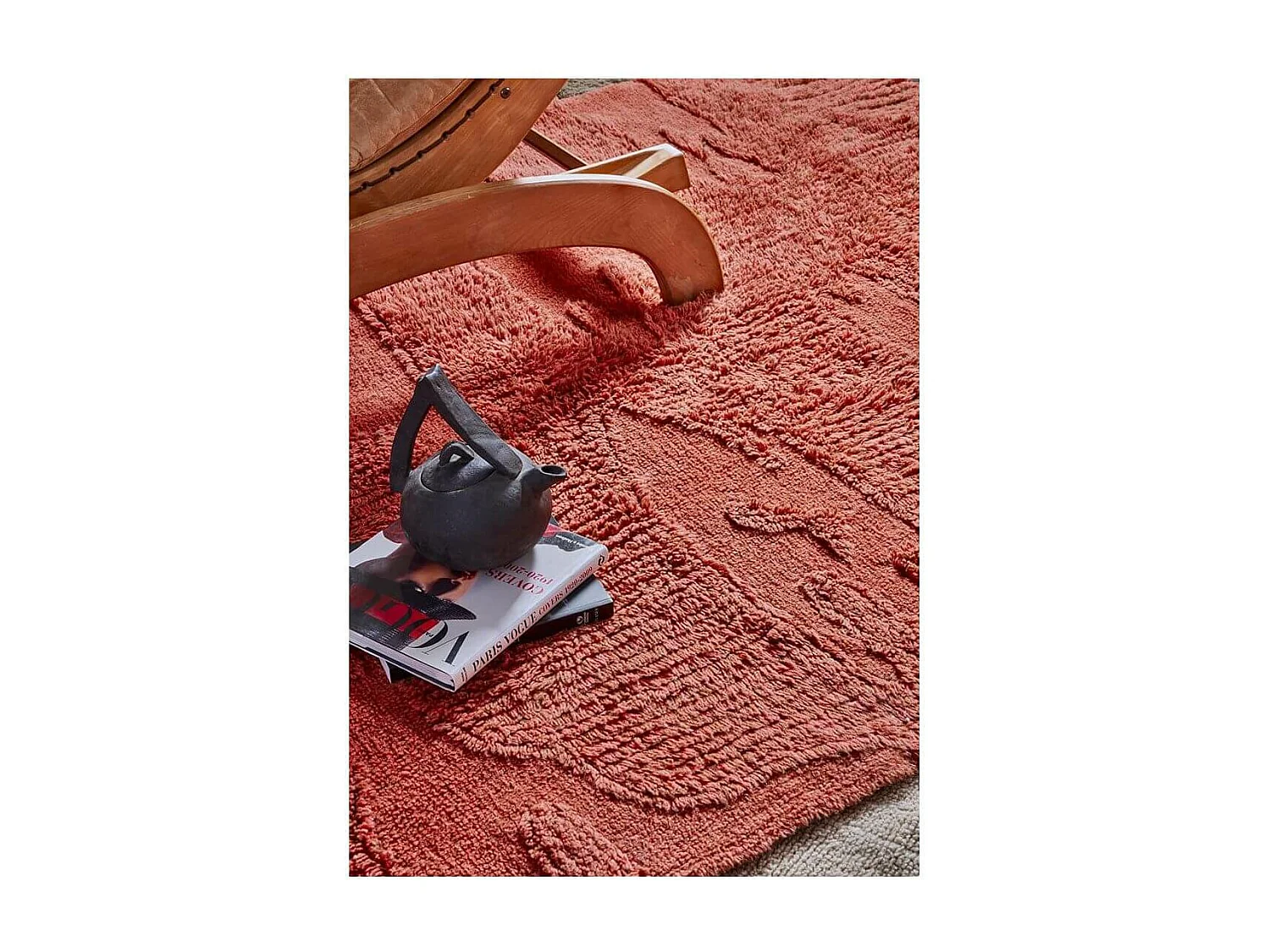 Tapis de salon marron en laine lavable en machine ethnique Naranguru Rectangulaire Design