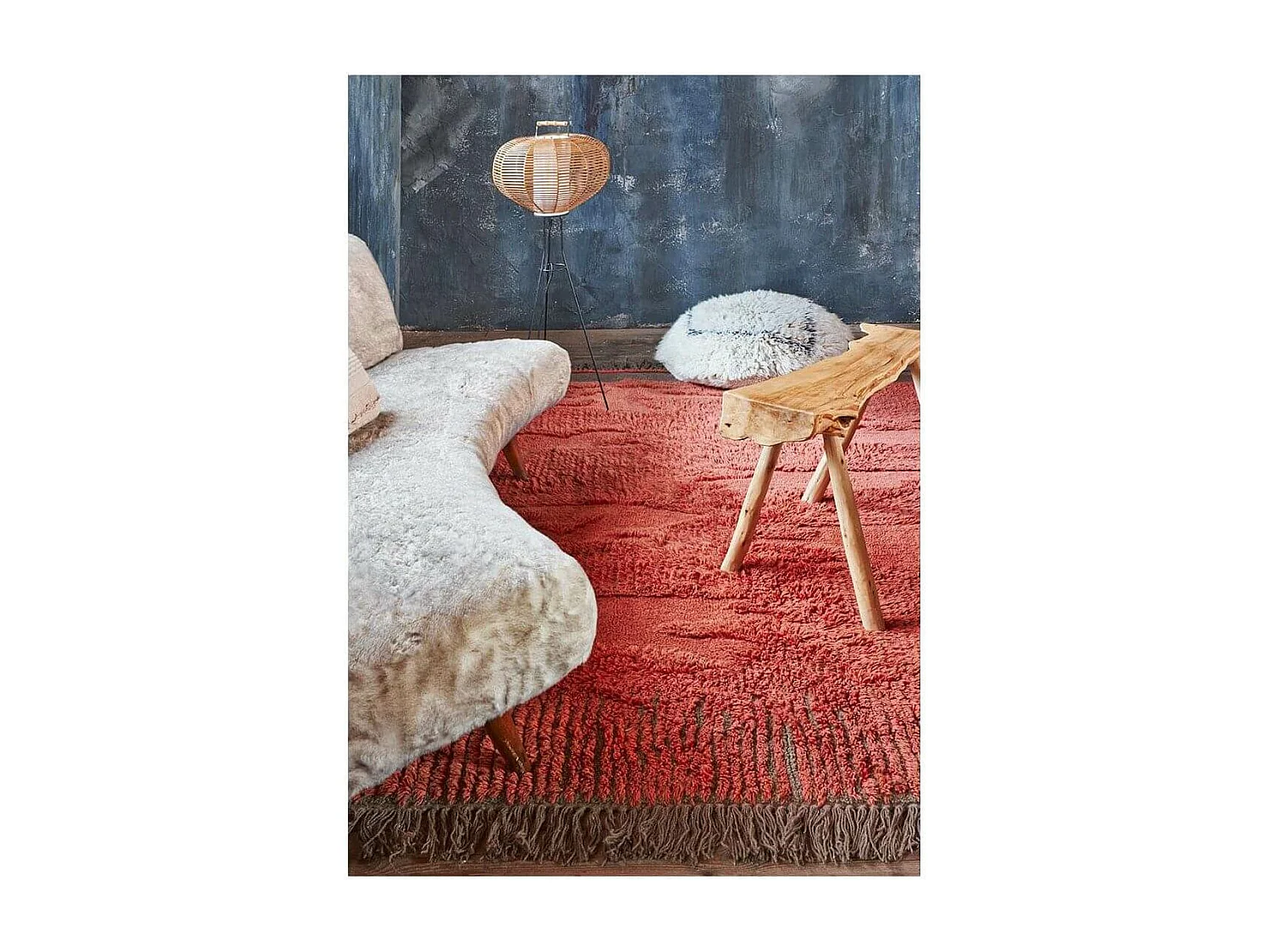 Tapis de salon marron en laine lavable en machine ethnique Naranguru Rectangulaire Design