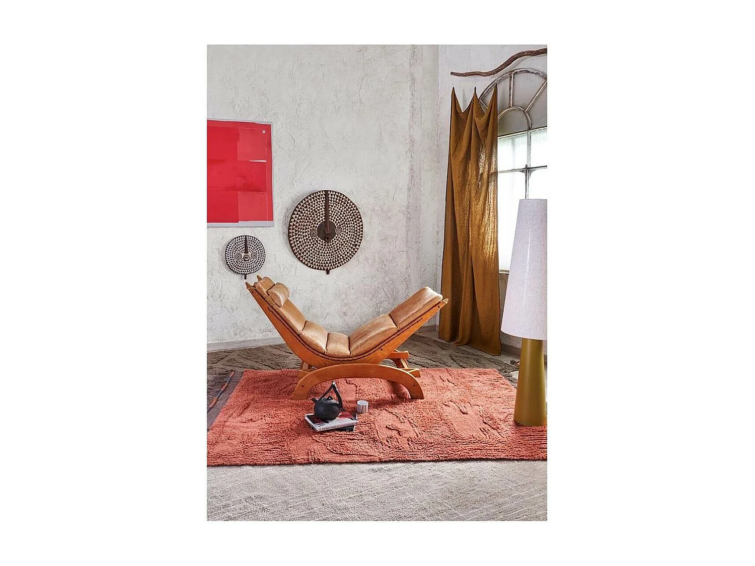 Tapis de salon marron en laine lavable en machine ethnique Naranguru Rectangulaire Design