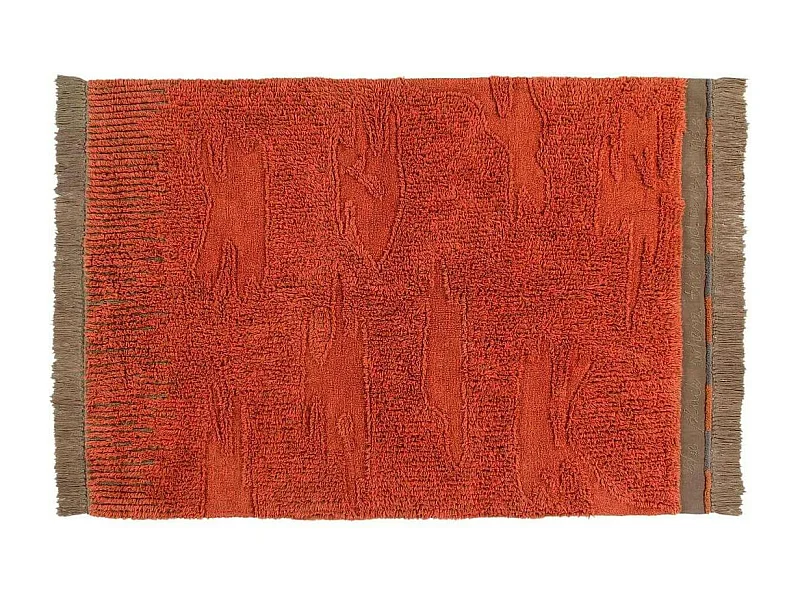 Tapis de salon marron en laine lavable en machine ethnique Naranguru Rectangulaire Design