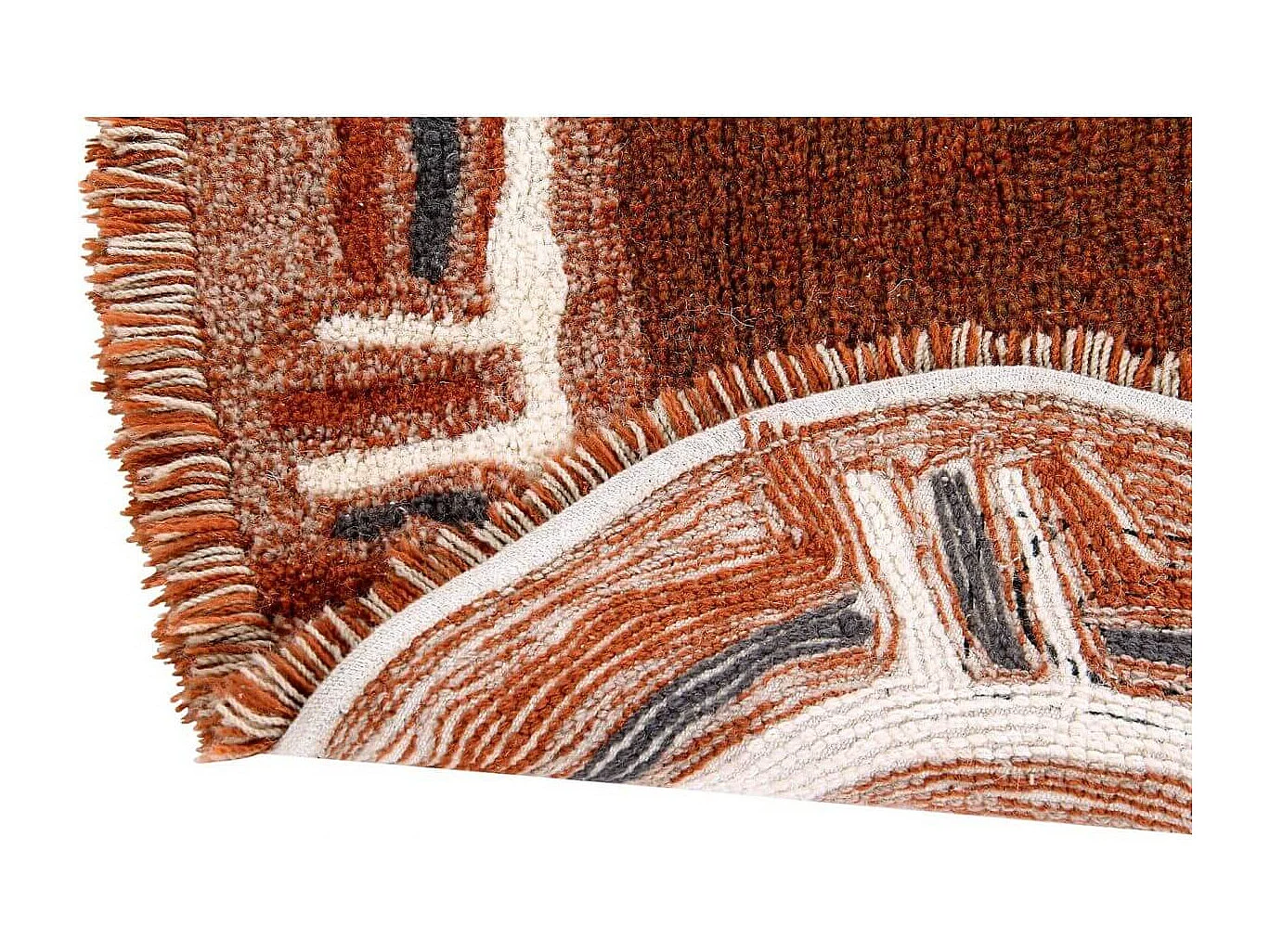 Tapis marron en laine lavable en machine ethnique Karibu Ovale Design Fait main Tapis lava