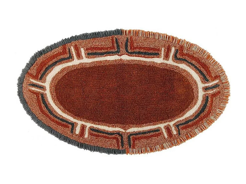 Tapis marron en laine lavable en machine ethnique Karibu Ovale Design Fait main Tapis lava