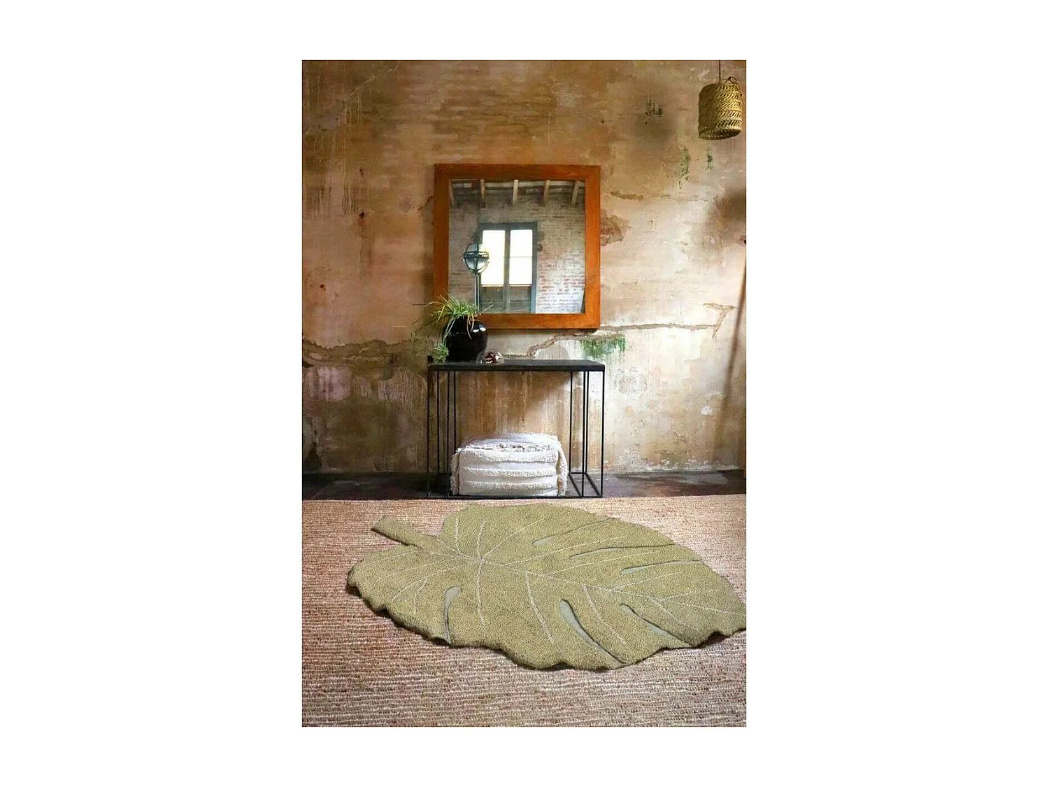 Tapis en forme de feuille pour salon Monstera Lorena Canals Originale Naturel Fait main Ta