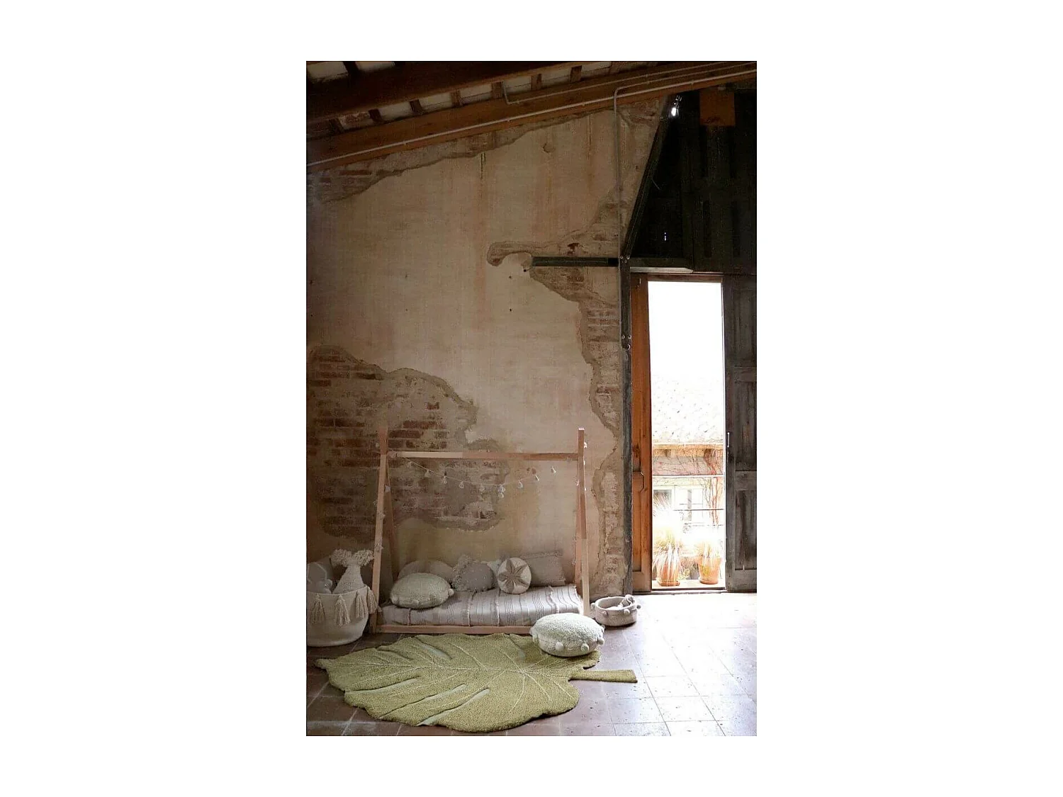 Alfombra de algodón Monstera aceituna - 120 x 180 cm