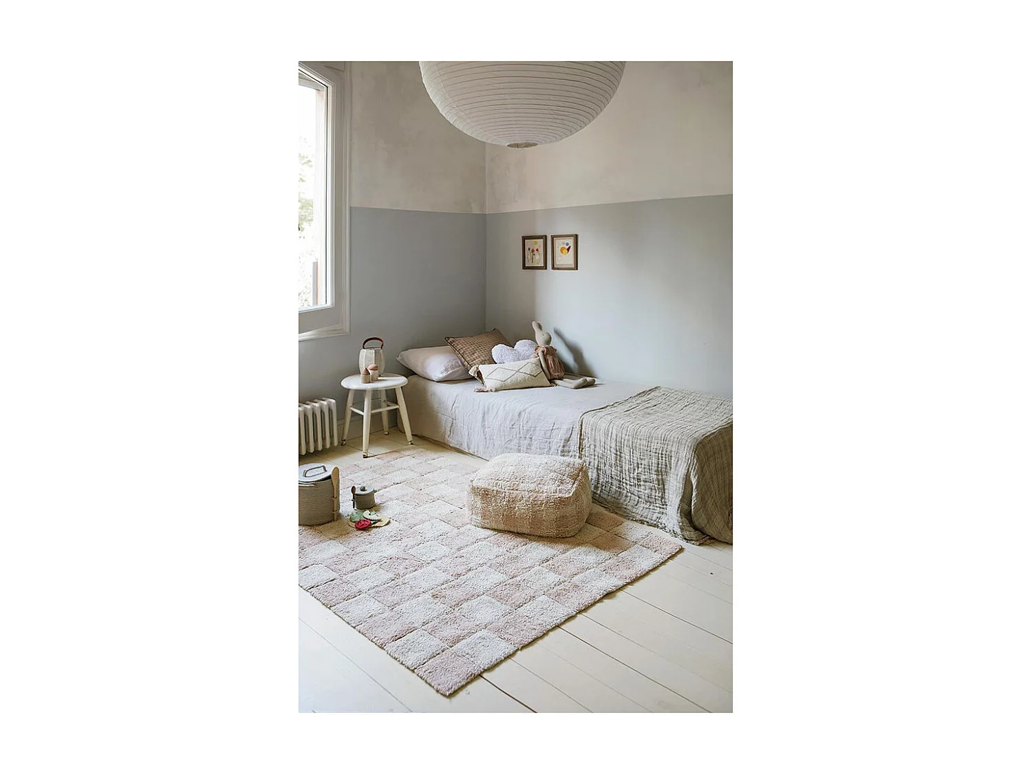 Alfombra ajedrez rosa y beige 120 x 160 cm