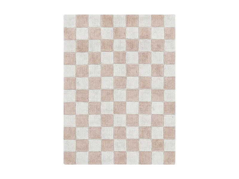 Alfombra ajedrez rosa y beige 120 x 160 cm